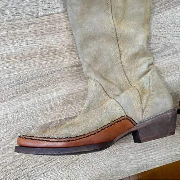 New Free People Sterling Western Knee High Suede Boots Tan Brown Womens 6.5 - Picture 5 of 15